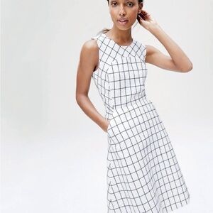 J. Crew White and Navy Grid Dress